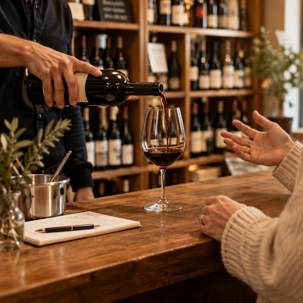 Wein wird zur Verkostung eingeschenkt